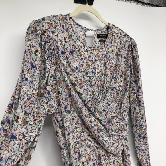 Isabel Marant NWT Ghita Printed Multi drape jersey mini dress puff shoulders 40 - Picture 10 of 16